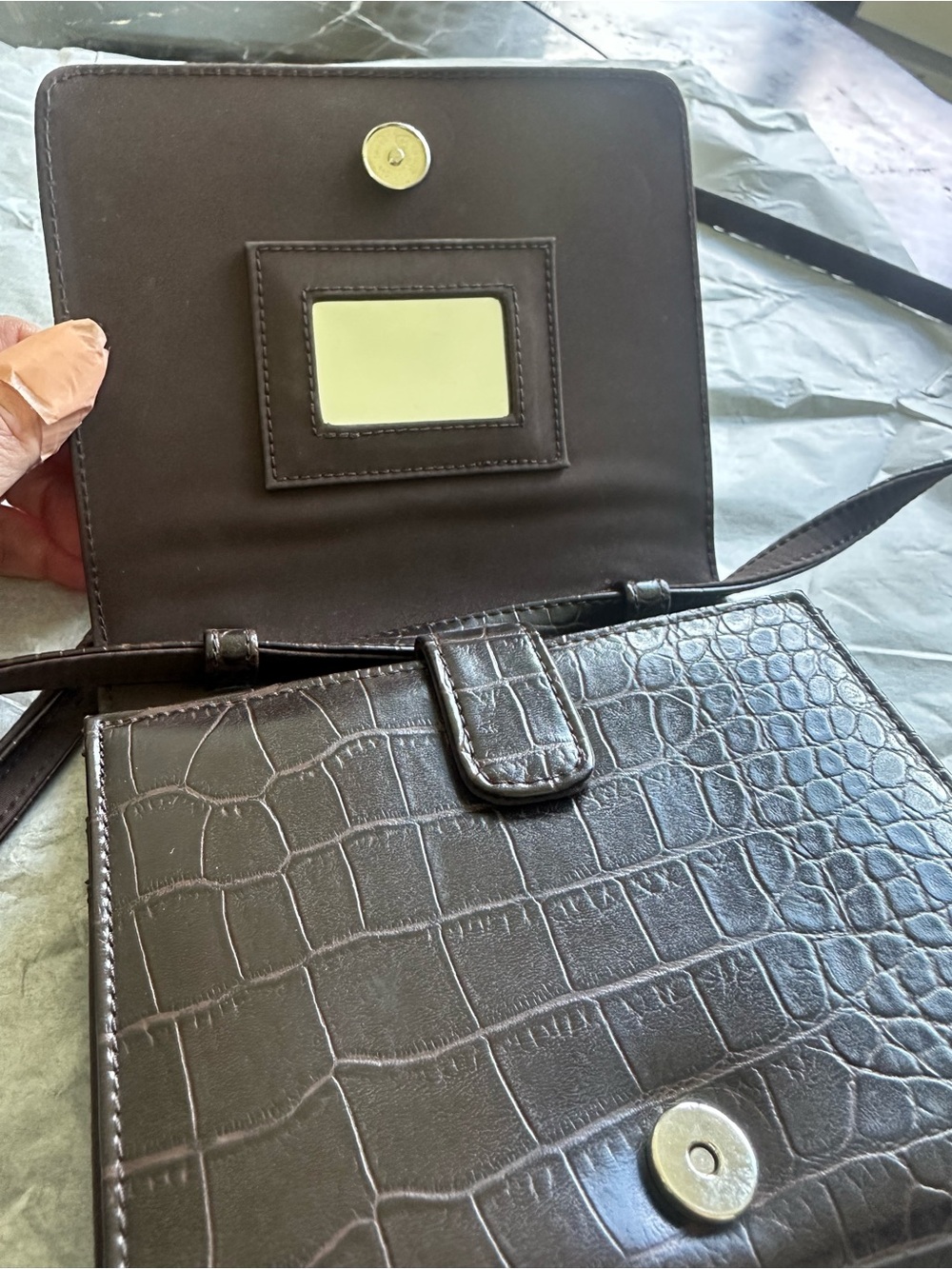Nine West Dark Brown Croc-Embossed Crossbody Bag - Picture 3 of 6